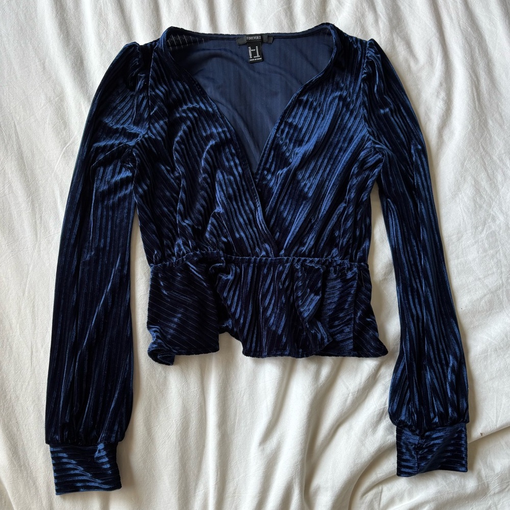 Forever 21 Deep Blue Velvet Blouse